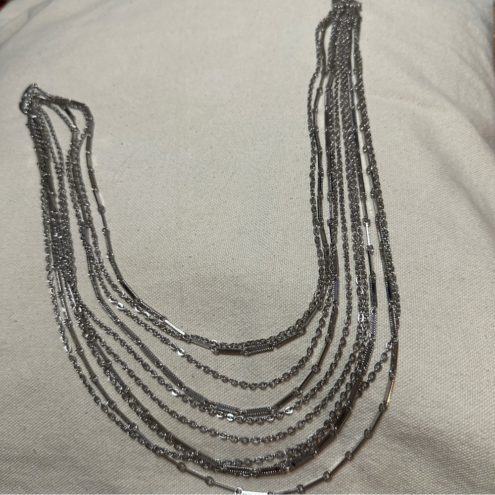 Silver Multi Chain Statement Necklace - image 4
